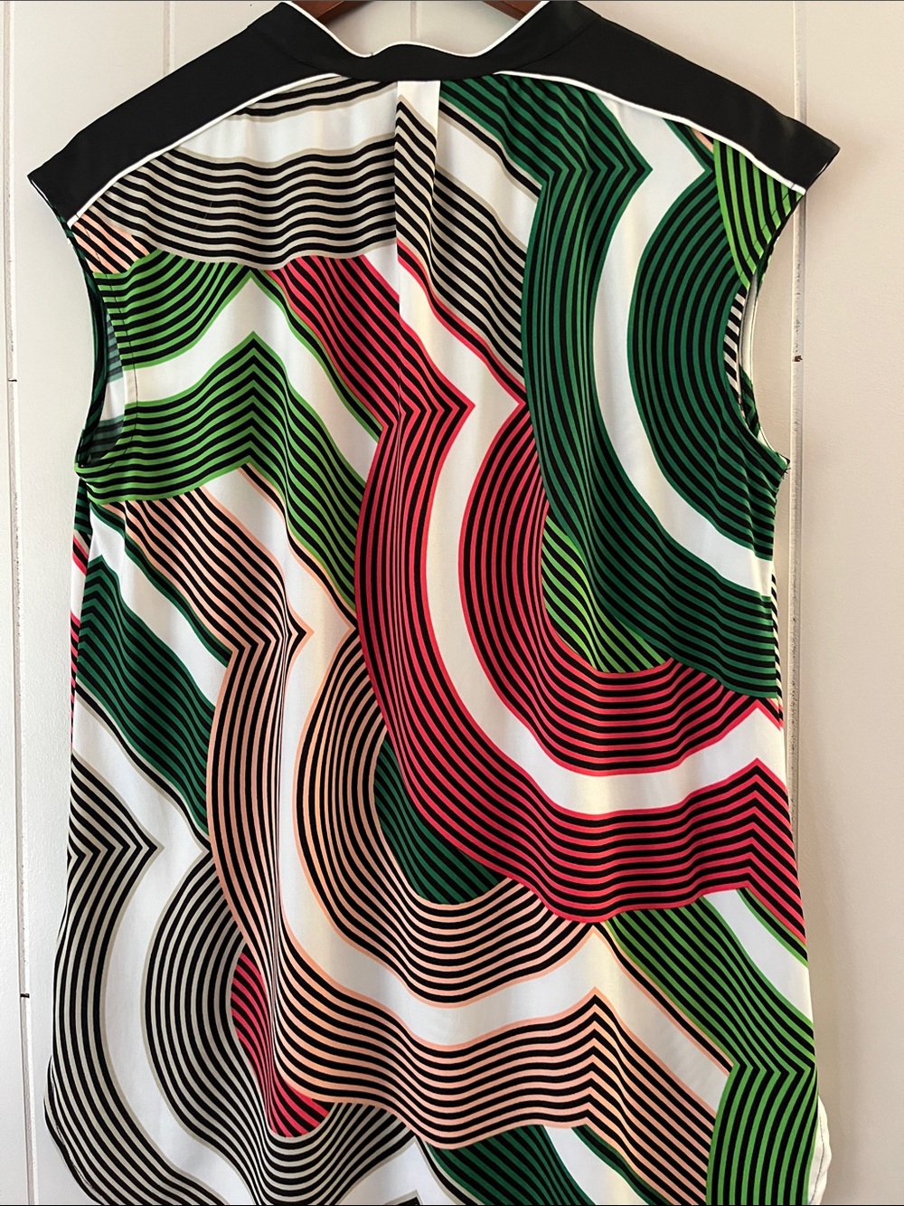 Worthington Multicolor Geometric Cap-Sleeve Blouse - Green, Red, Black, White - Picture 9 of 12